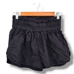 Love‎ Tree Smocked Waist Athletic Shorts Running Gym Activewear Black M